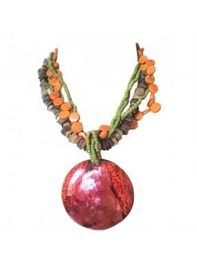 Beachy Mother of Pearl Shell Multi Strand Beaded Pendant Necklace